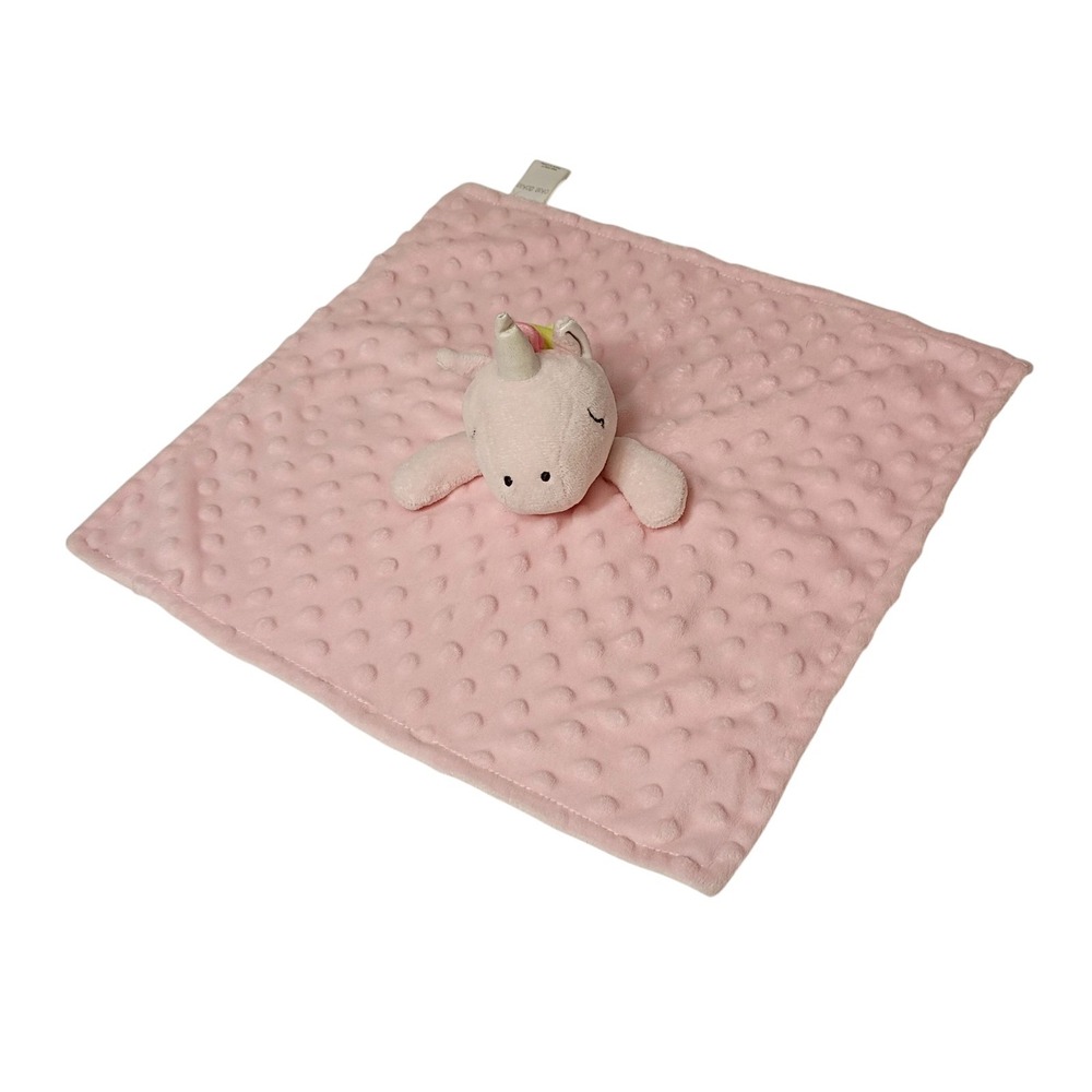 Okie Dokie Baby Girl Pink Unicorn Textured Soft Security‎ Blanket Lovey